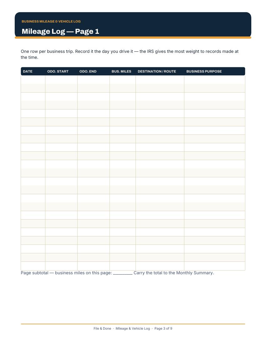 Business Mileage & Vehicle Log — image 2