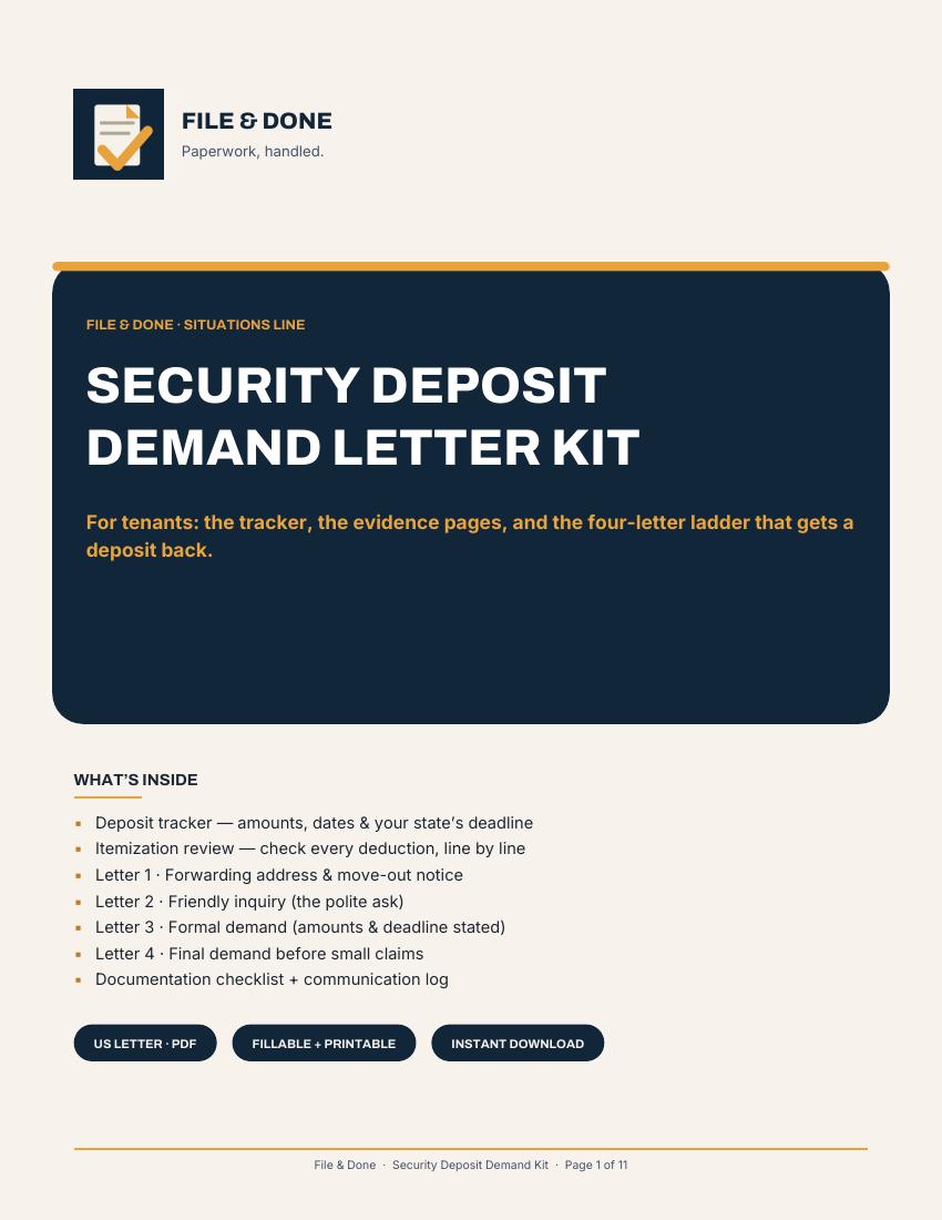 Security Deposit Demand Letter Kit — cover